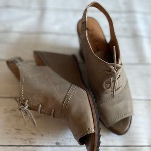 Taupe Open-Toe Wedge Slingback Heels